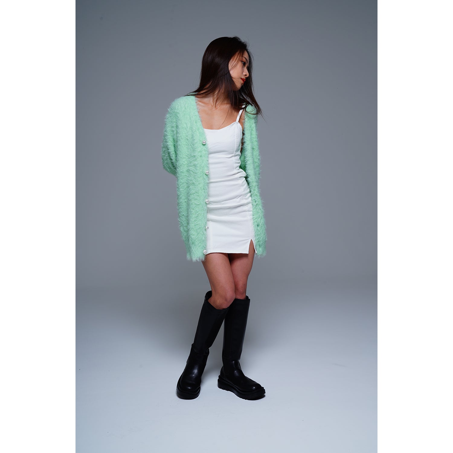 画像をギャラリービューアに読み込む, 【通常販売】Fur knit cardigan / MINT GREEN