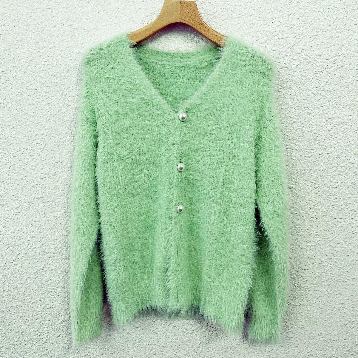 【通常販売】Fur knit cardigan / MINT GREEN