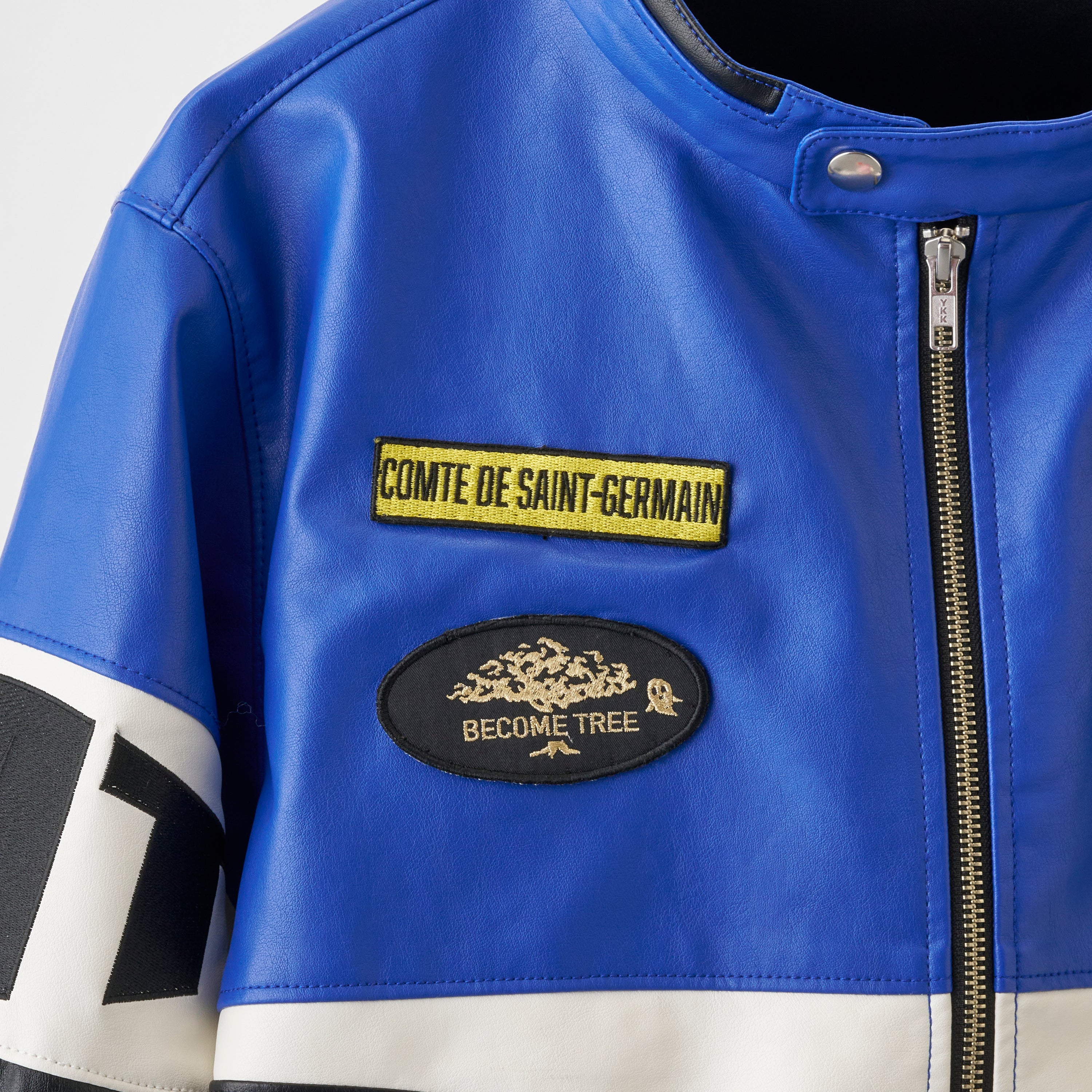 予約受注】CROPPED FAUX LEATHER MOTORCYCLE JACKET / NAVY – AY online