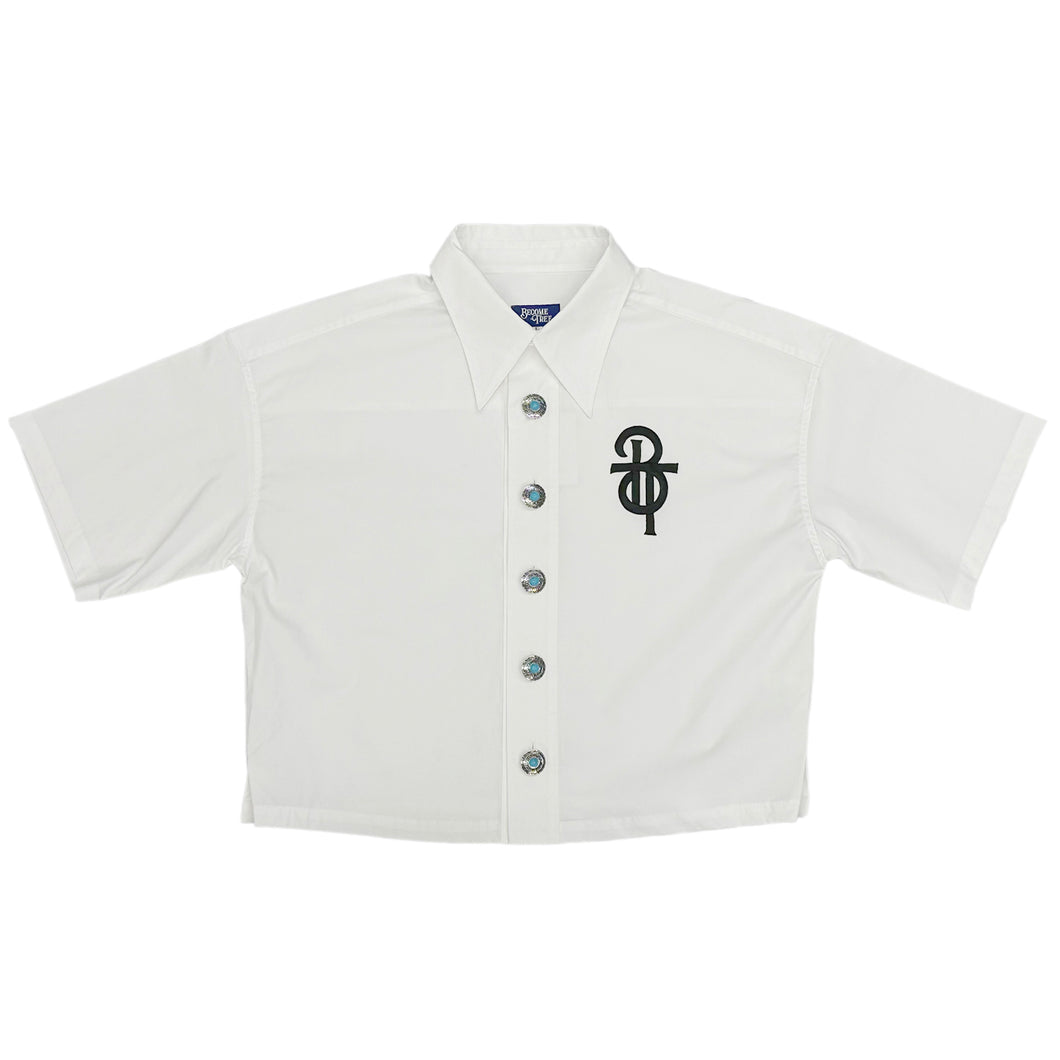 【予約受注】SHORT SLEEVE EMBROIDERY PATCH CROPED SHIRTS / WHITE