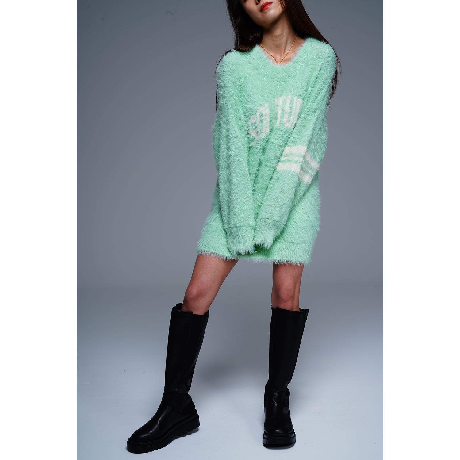 画像をギャラリービューアに読み込む, Fur knit pull over / MINT GREEN