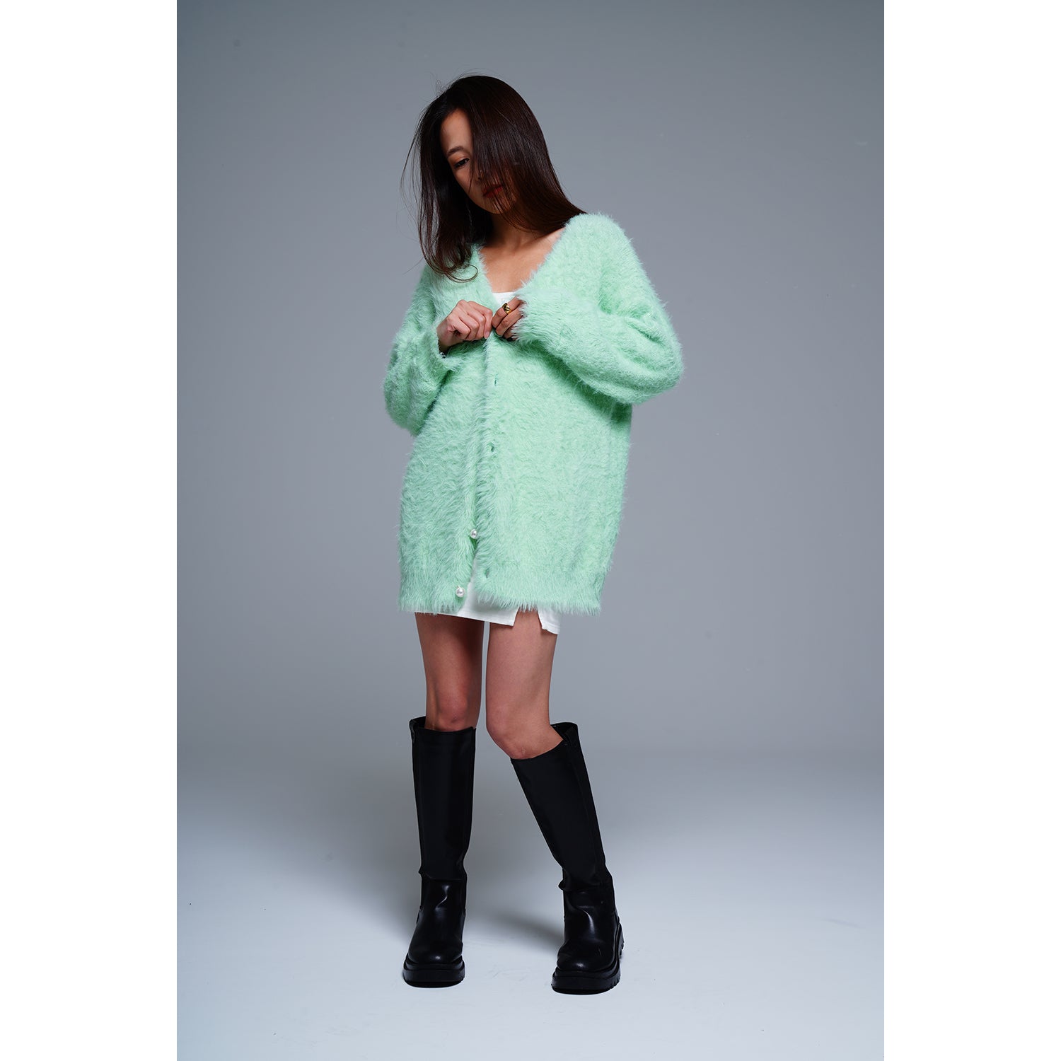 Fur knit cardigan / MINT GREEN – AY online