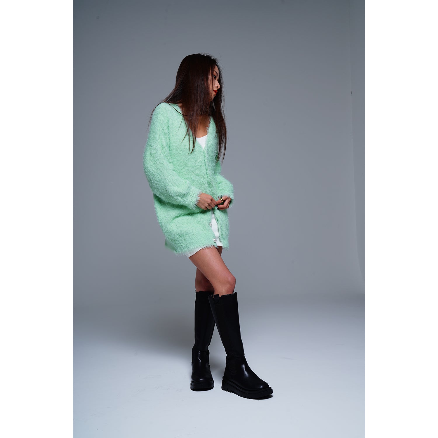 Fur knit cardigan / MINT GREEN – AY online