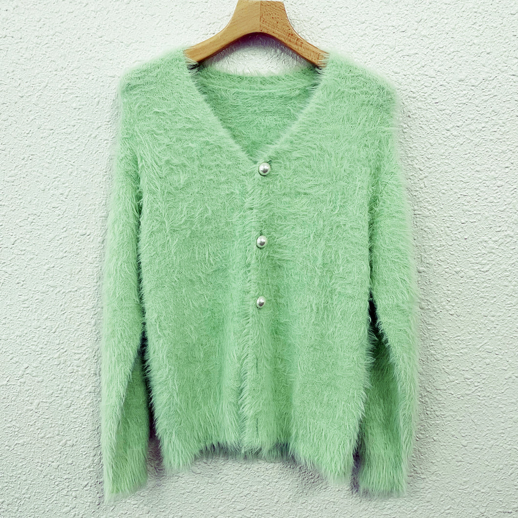 Fur knit cardigan / MINT GREEN